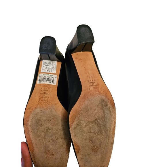 El Corte Ingles block Heels size 7 made in Spain black leather gold‎ tone detail - Picture 6 of 10